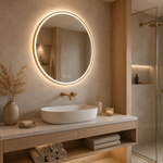 Apvalus LED veidrodis Atlas šlifuoto vario rėmu 50 cm