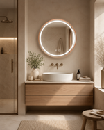 Apvalus LED veidrodis Serena šlifuoto vario rėmu 50 cm