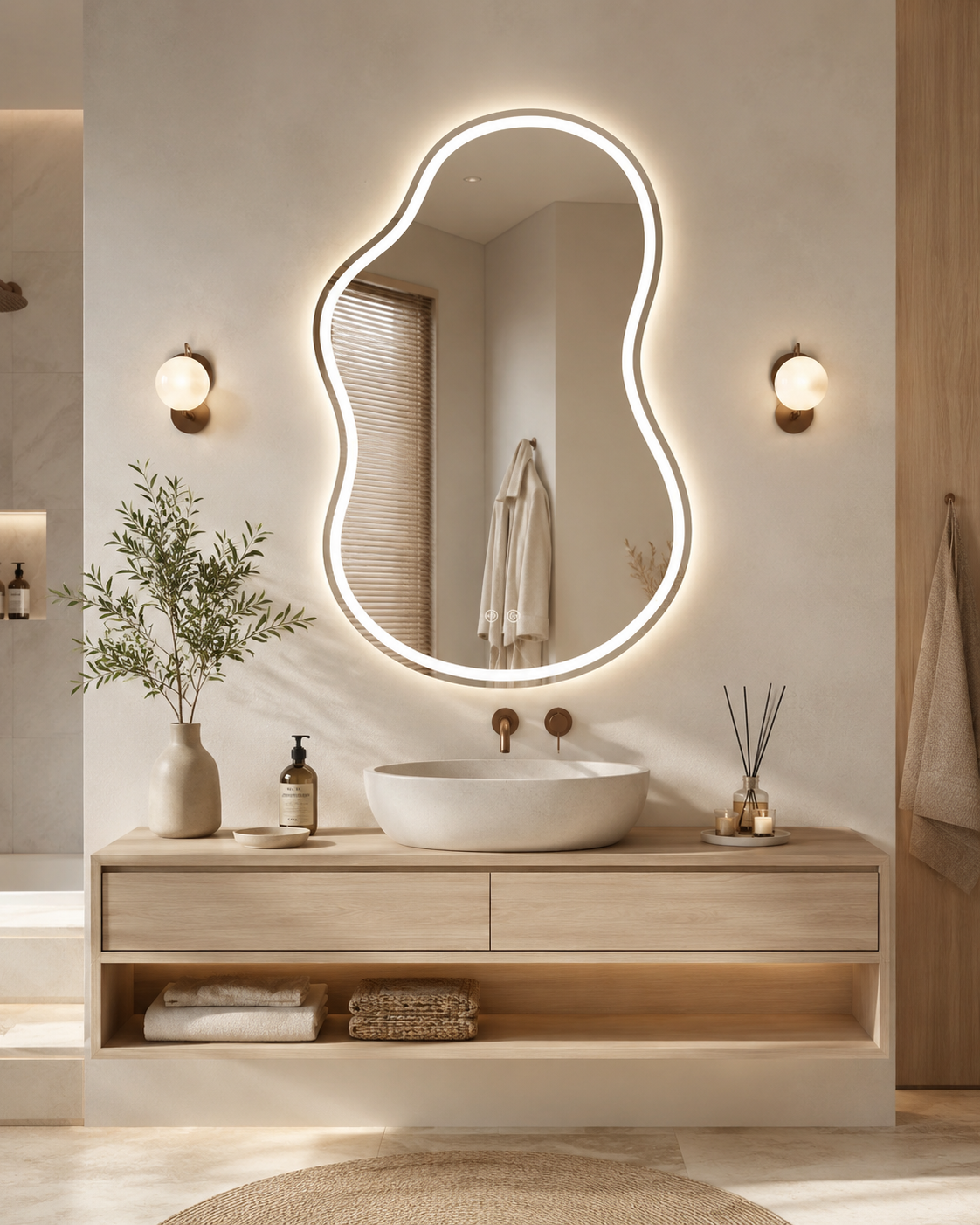 Netaisyklingos formos LED veidrodis Aura 3 55 × 80 cm