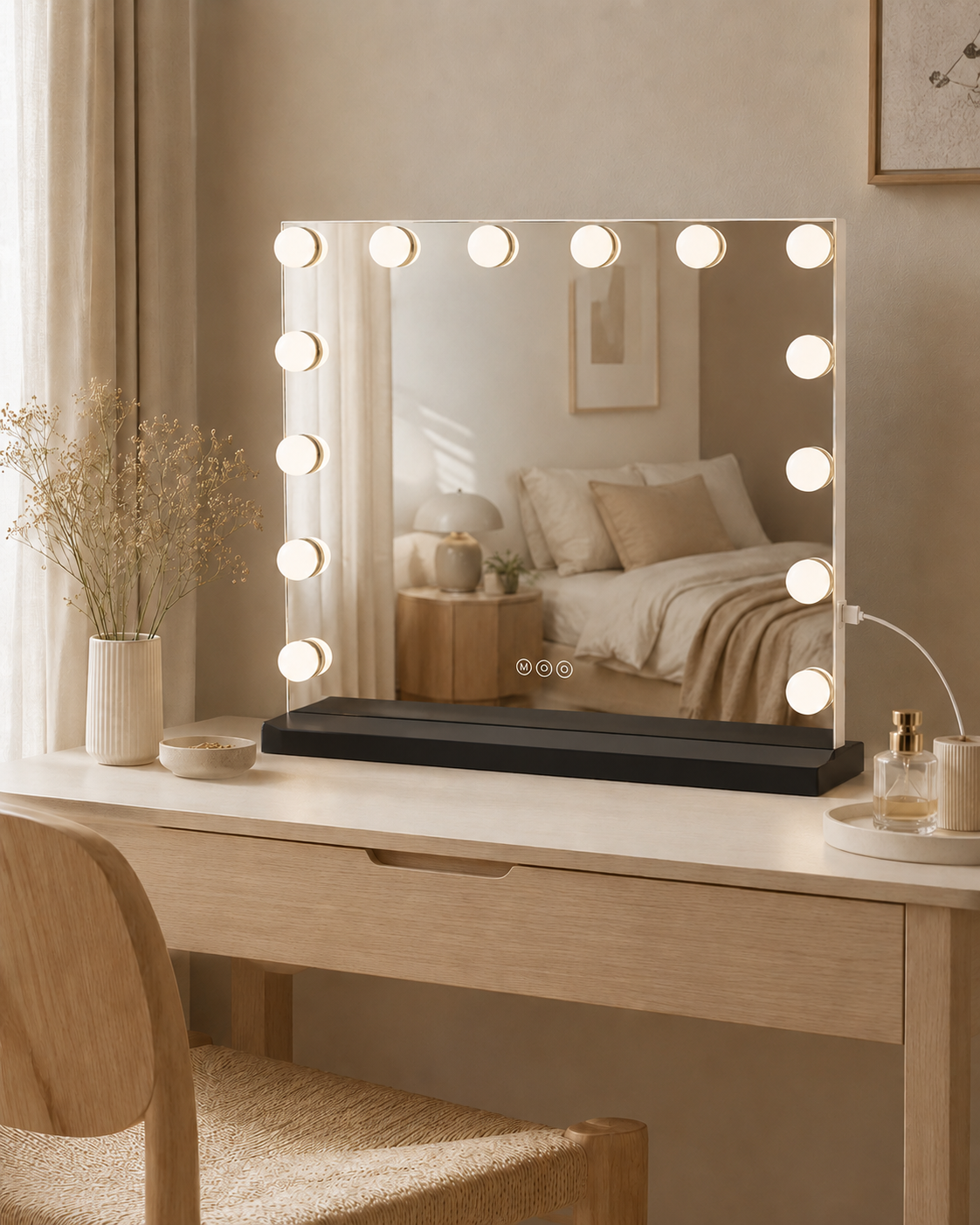 Kosmetinis LED veidrodis Valencia 2 juodu rėmu 58 × 45 cm