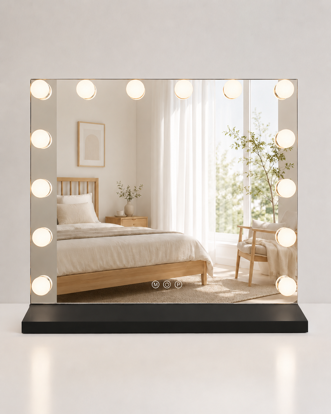 Kosmetinis LED veidrodis Calma 2 juodu rėmu 80 × 62 cm
