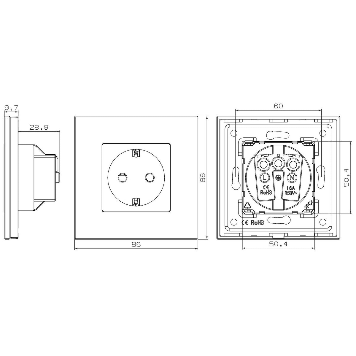 Vienvietis kištukinis lizdas su įžeminimu (pilkas), su aliuminiu rėmeliu (sidabrinis)