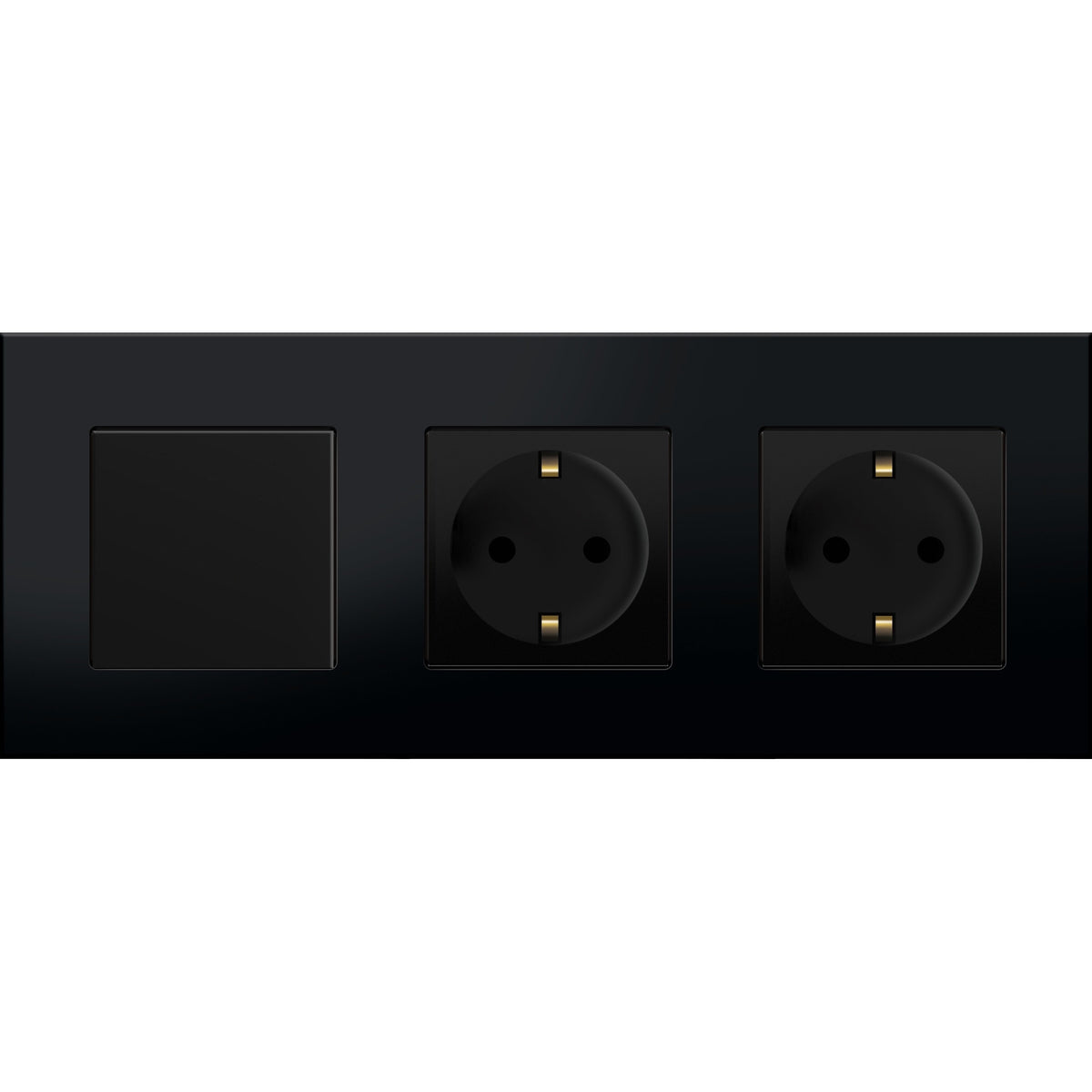 Vienpolis mechaninis jungiklis su dviviečiu kištukiniu lizdu, su įžeminimu, su plastikiniu rėmeliu (juodas)