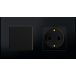 Vienpolis mechaninis jungiklis su kištukiniu lizdu, su įžeminimu, su plastikiniu rėmeliu (juodas)
