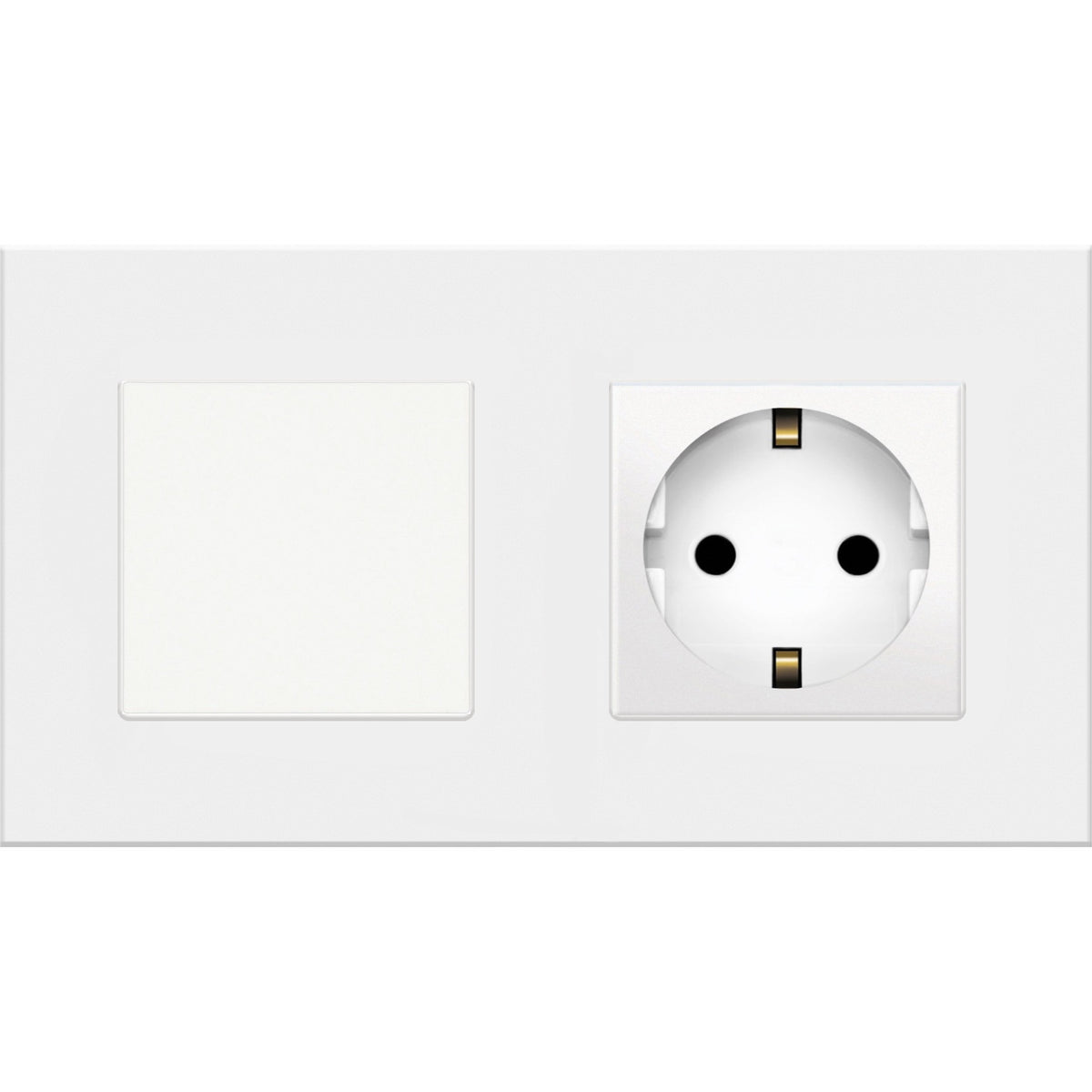 Vienpolis mechaninis jungiklis su kištukiniu lizdu, su įžeminimu, su plastikiniu rėmeliu (baltas)