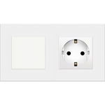 Vienpolis mechaninis jungiklis su kištukiniu lizdu, su įžeminimu, su plastikiniu rėmeliu (baltas)