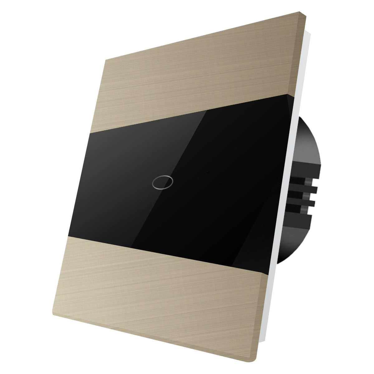 Vienpolis sensorinis jungiklis su auksinio aliuminio ir stiklo panele