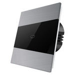 Vienpolis sensorinis jungiklis su pilko aliuminio ir stiklo panele