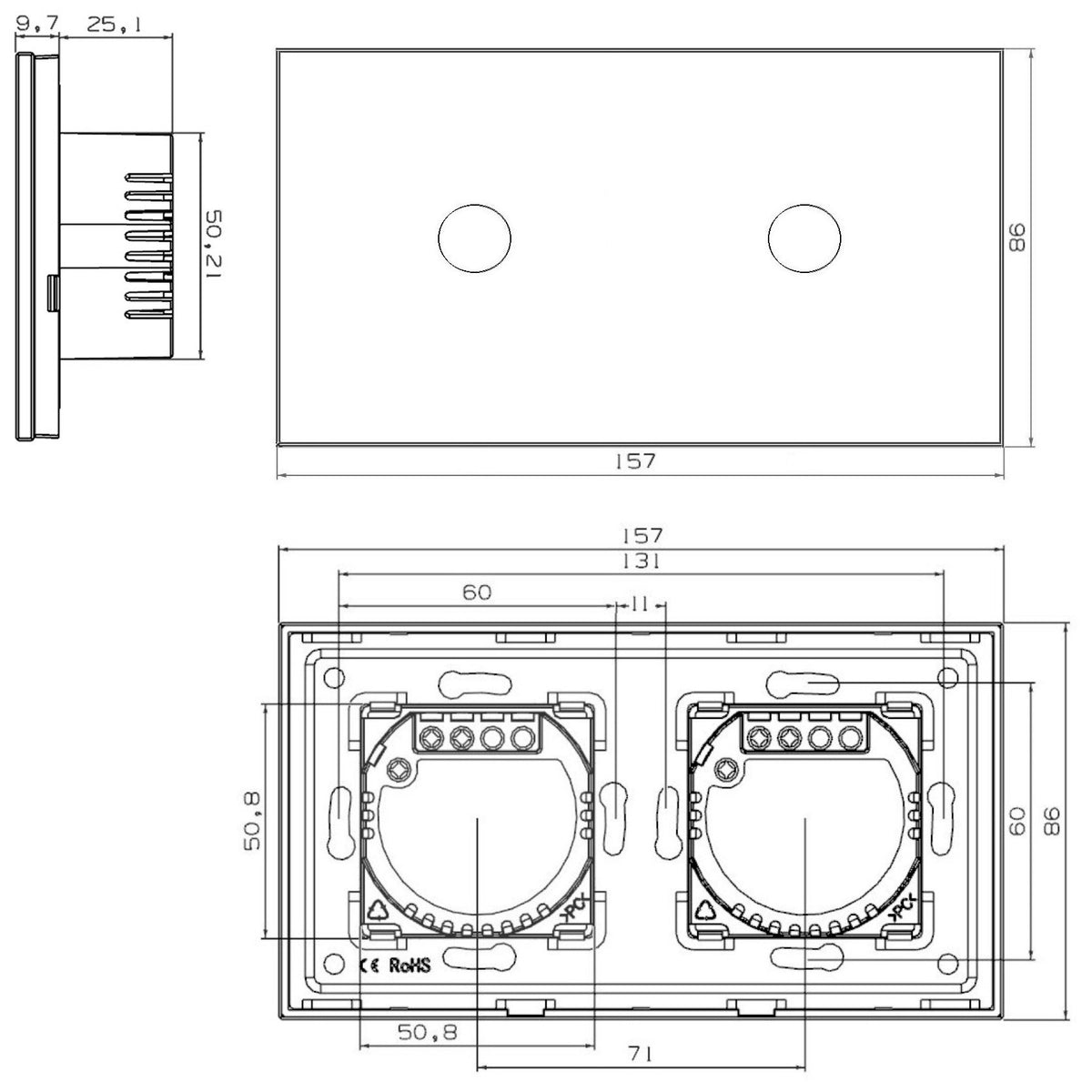 Dvivietis dvipolis sensorinis jungiklis