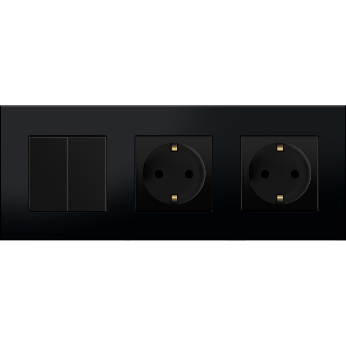 Dvipolis mechaninis jungiklis su dviviečiu kištukiniu lizdu, su įžeminimu, su plastikiniu rėmeliu (juodas)