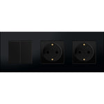 Dvipolis mechaninis jungiklis su dviviečiu kištukiniu lizdu, su įžeminimu, su plastikiniu rėmeliu (juodas)