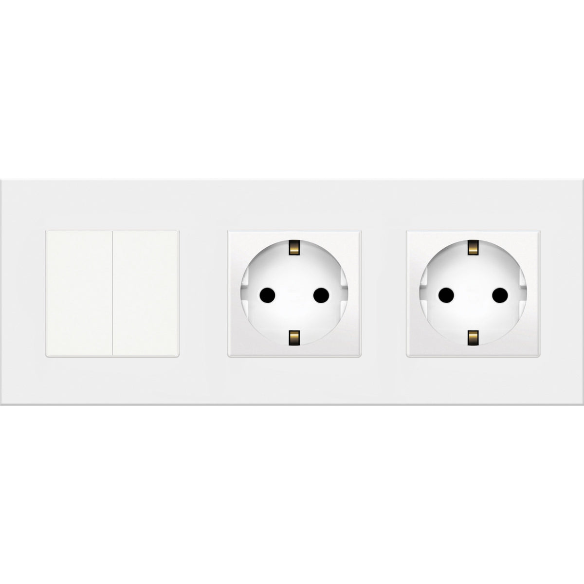 Dvipolis mechaninis jungiklis su dviviečiu kištukiniu lizdu, su įžeminimu, su plastikiniu rėmeliu (baltas)