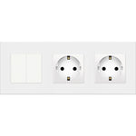 Dvipolis mechaninis jungiklis su dviviečiu kištukiniu lizdu, su įžeminimu, su plastikiniu rėmeliu (baltas)