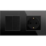 Dvipolis mechaninis jungiklis su kištukiniu lizdu, su įžeminimu, su stikliniu rėmeliu (juodas)