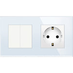 Dvipolis mechaninis jungiklis su kištukiniu lizdu, su įžeminimu, su stikliniu rėmeliu (baltas)