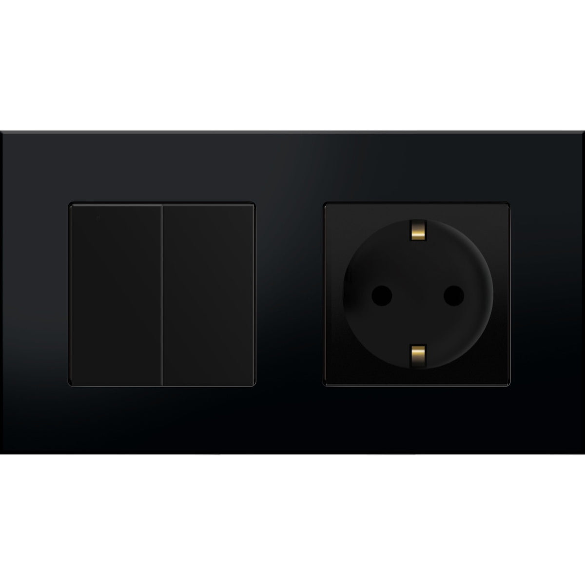 Dvipolis mechaninis jungiklis su kištukiniu lizdu, su įžeminimu, su plastikiniu rėmeliu (juodas)