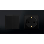 Dvipolis mechaninis jungiklis su kištukiniu lizdu, su įžeminimu, su plastikiniu rėmeliu (juodas)