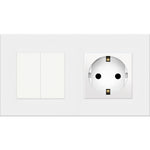 Dvipolis mechaninis jungiklis su kištukiniu lizdu, su įžeminimu, su plastikiniu rėmeliu (baltas)