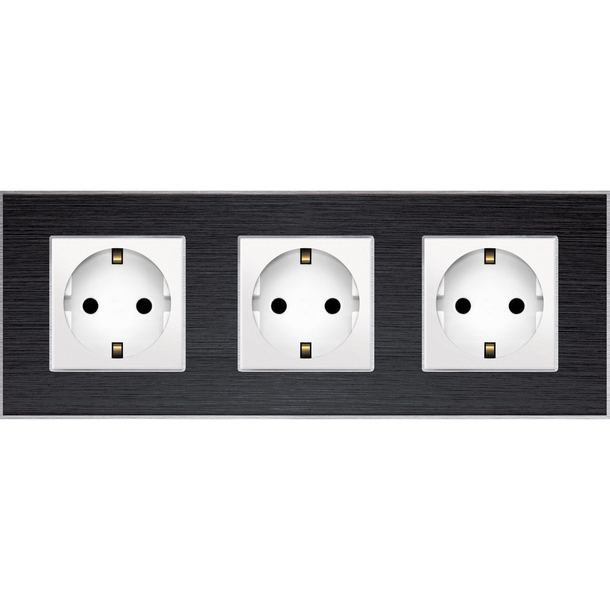 Trivietis kištukinis lizdas su įžeminimu (baltas), su aliuminiu rėmeliu (juodas)