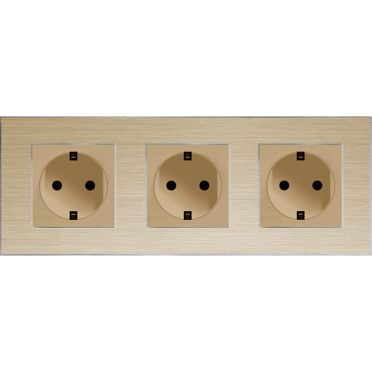 Trivietis kištukinis lizdas su įžeminimu, su aliuminiu rėmeliu (auksinis)