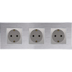 Trivietis kištukinis lizdas su įžeminimu (pilkas), su aliuminiu rėmeliu (sidabrinis)