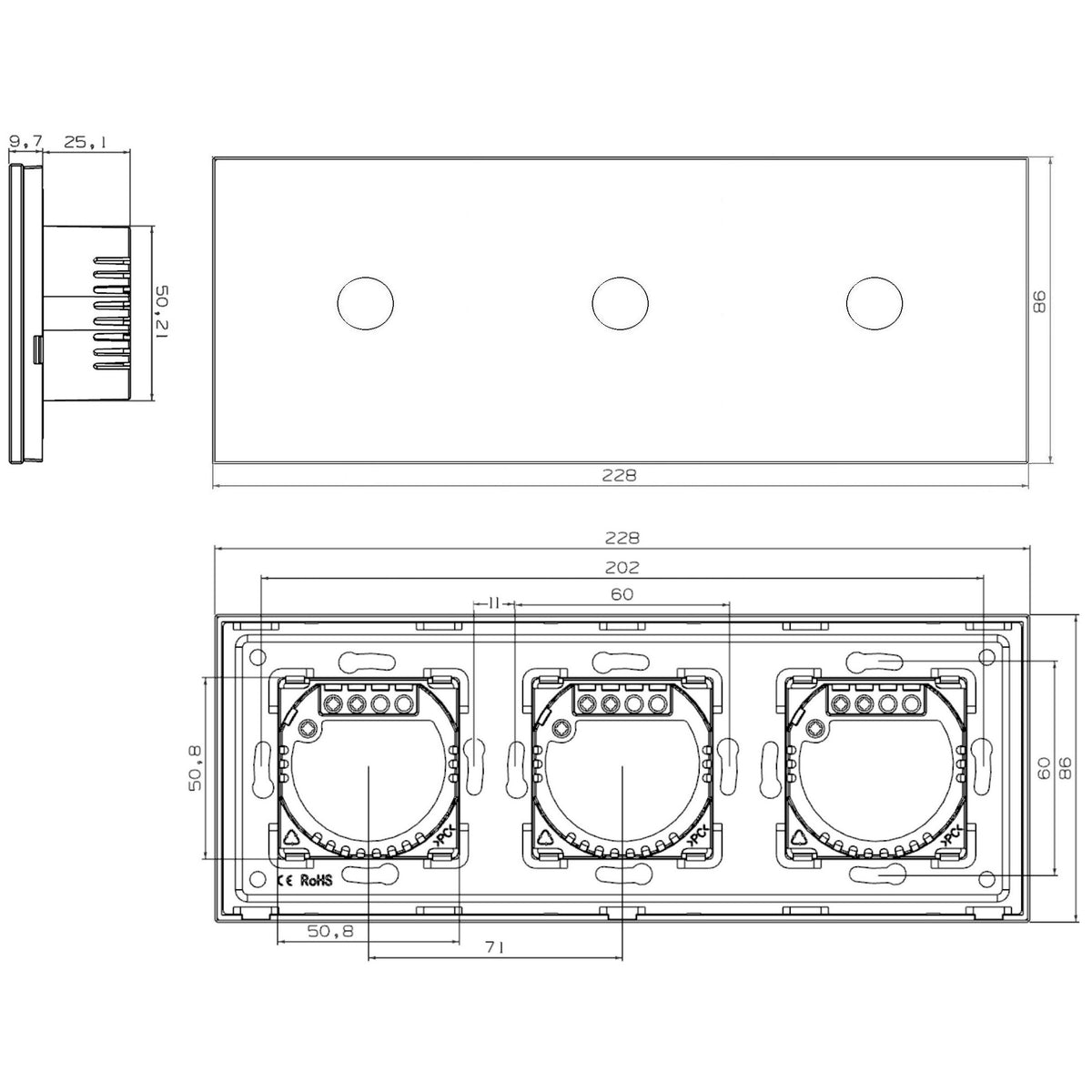 Trivietis dvipolis sensorinis jungiklis