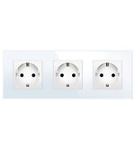 Trivietis kištukinis lizdas (rozetė) su įžeminimu, su stikliniu rėmeliu