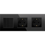 Tripolis mechaninis jungiklis su dviviečiu kištukiniu lizdu, su įžeminimu, su stikliniu rėmeliu (juodas)