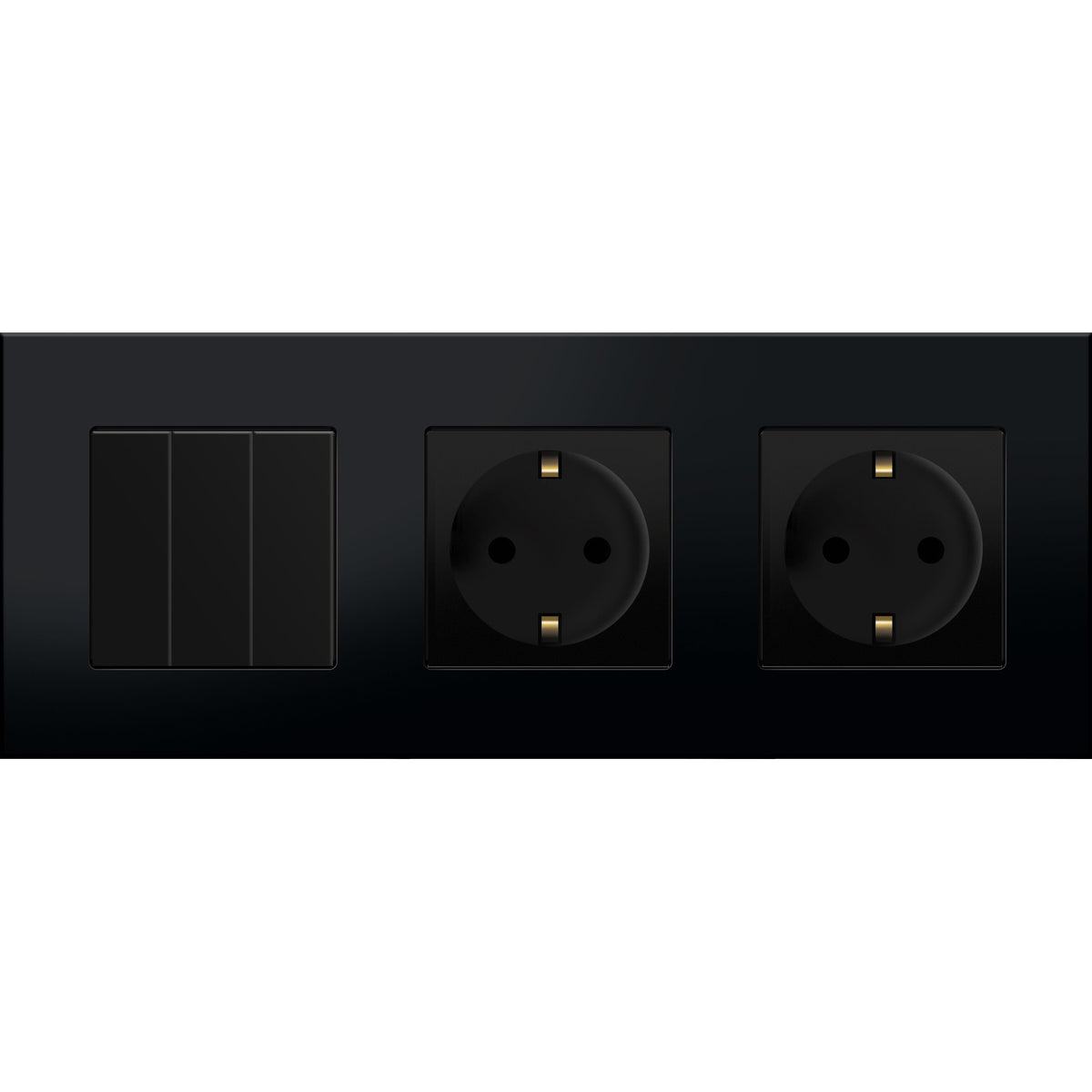 Tripolis mechaninis jungiklis su dviviečiu kištukiniu lizdu, su įžeminimu, su plastikiniu rėmeliu (juodas)