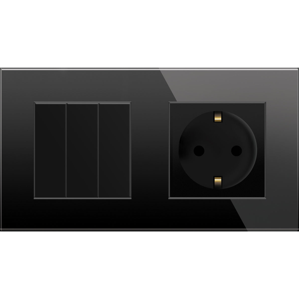 Tripolis mechaninis jungiklis su kištukiniu lizdu, su įžeminimu, su stikliniu rėmeliu (juodas)