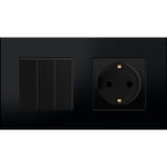 Tripolis mechaninis jungiklis su kištukiniu lizdu, su įžeminimu, su plastikiniu rėmeliu (juodas)