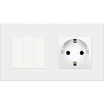 Tripolis mechaninis jungiklis su kištukiniu lizdu, su įžeminimu, su plastikiniu rėmeliu (baltas)