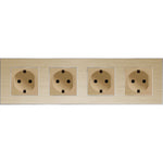 Keturvietis kištukinis lizdas su įžeminimu, su aliuminiu rėmeliu (auksinis)