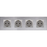 Keturvietis kištukinis lizdas su įžeminimu (pilkas), su aliuminiu rėmeliu (sidabrinis)
