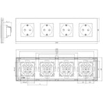 Keturvietis kištukinis lizdas su įžeminimu (pilkas), su aliuminiu rėmeliu (sidabrinis)