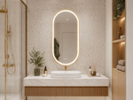 Ovalus LED veidrodis Florence 2 auksiniu rėmu 50 × 100 cm