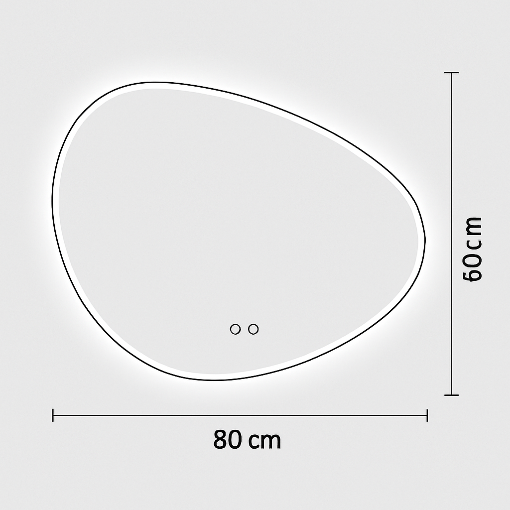 Modernus LED vonios veidrodis, asimetrinis 80cm X 60 cm