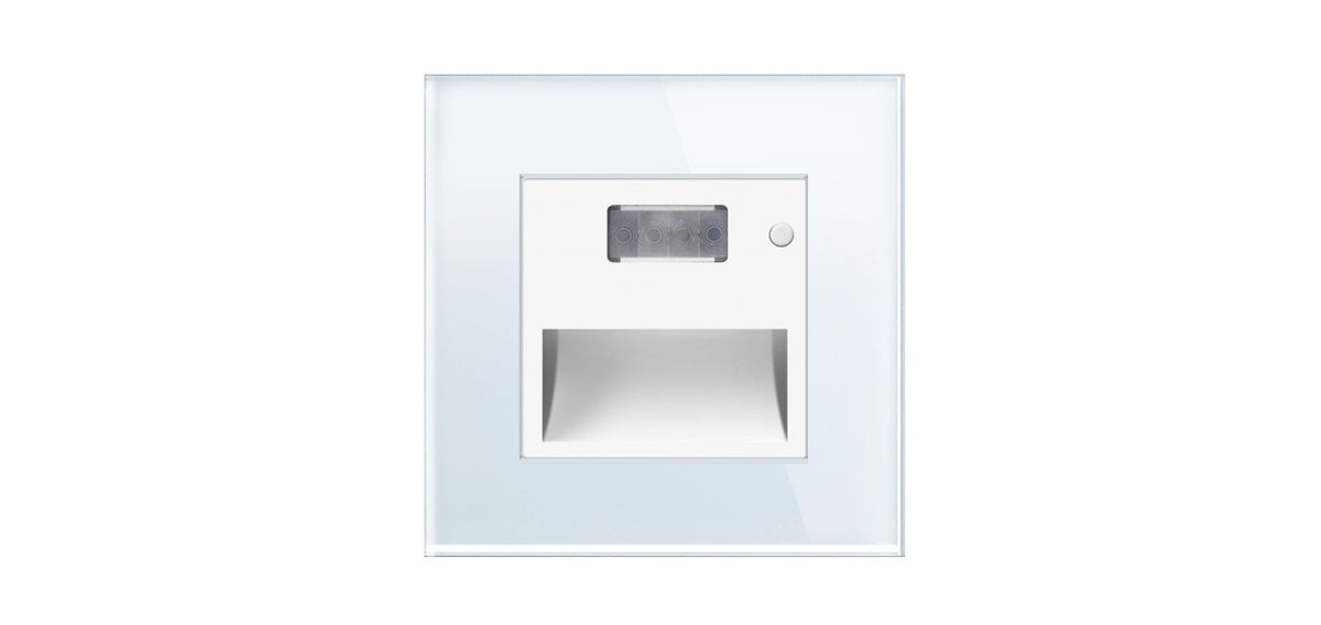 Laiptų šviestuvas baltos spalvos su judesio davikliu (stiklinis rėmelis)