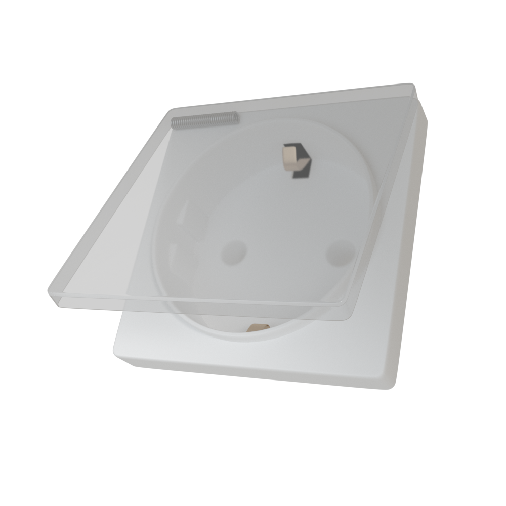 Kištukinis lizdas su įžeminimu, su dangteliu baltas (be rėmelio)