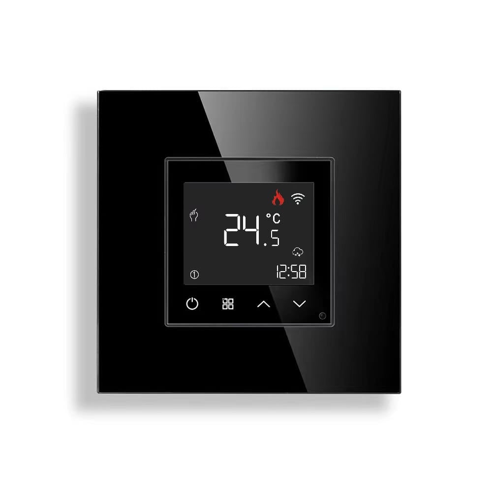 Termostatas su WIFI, juodos spalvos, su juodu stikliniu rėmeliu