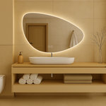 Modernus LED vonios veidrodis, asimetrinis 80cm X 60 cm