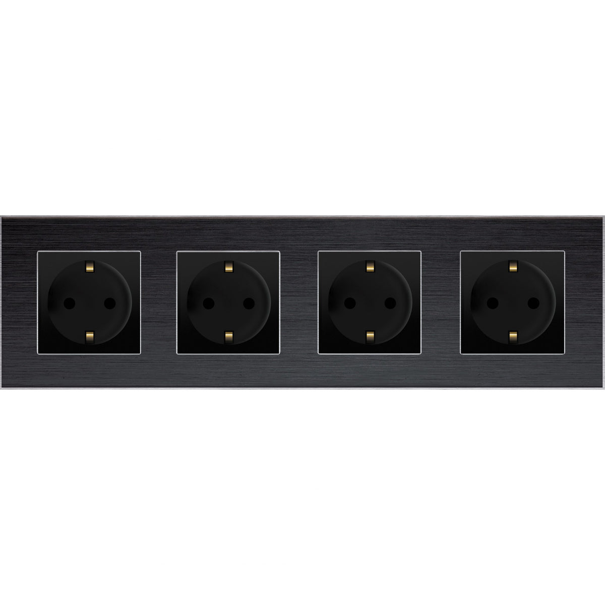 Keturvietis kištukinis lizdas su įžeminimu, su aliuminiu rėmeliu (juodas)