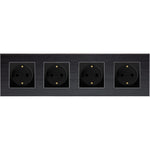 Keturvietis kištukinis lizdas su įžeminimu, su aliuminiu rėmeliu (juodas)