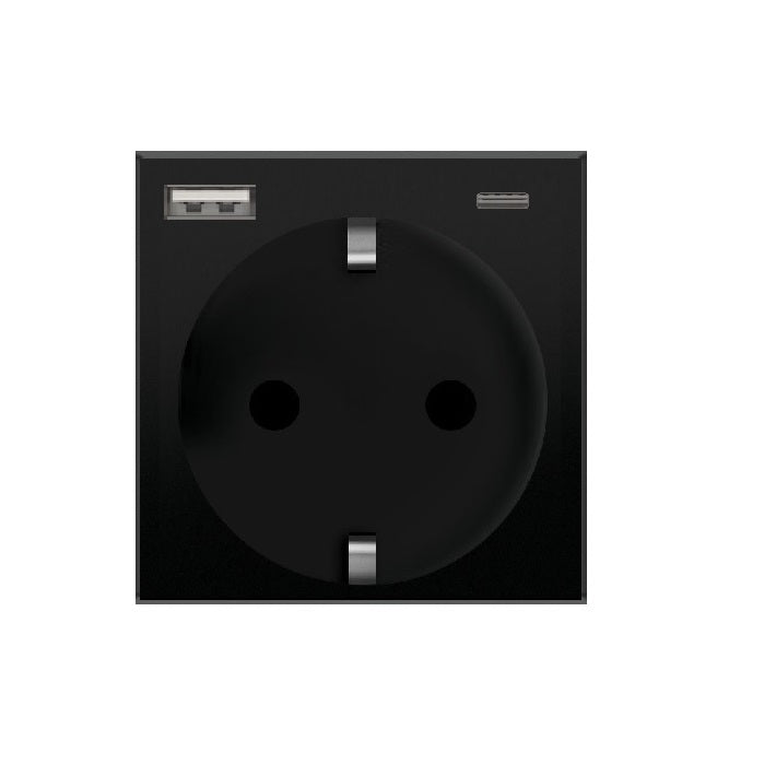 rozetė su USB juodos saplvos