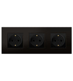 Trivietis kištukinis lizdas su įžeminimu, su plastikiniu rėmeliu (juodas)