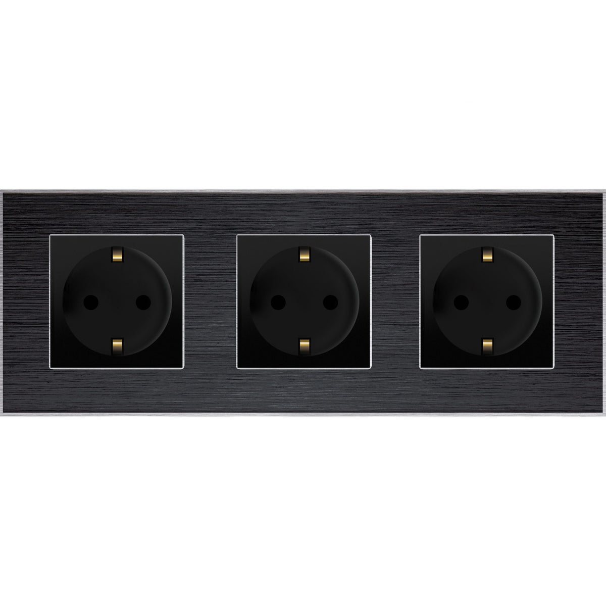 Trivietis kištukinis lizdas su įžeminimu, su aliuminiu rėmeliu (juodas)