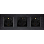 Trivietis kištukinis lizdas su įžeminimu, su aliuminiu rėmeliu (juodas)