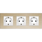 Trivietis kištukinis lizdas su įžeminimu (baltas), su aliuminiu rėmeliu (auksinis)