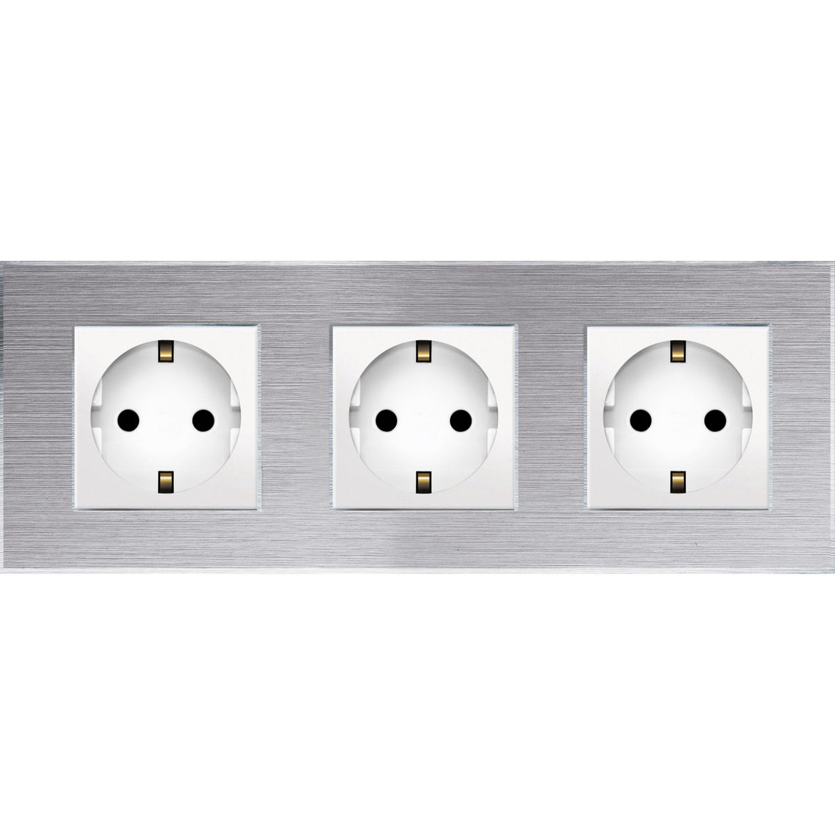 Trivietis kištukinis lizdas su įžeminimu (baltas), su aliuminiu rėmeliu (sidabrinis)