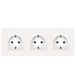 Trivietis kištukinis lizdas su įžeminimu, su plastikiniu rėmeliu (baltas)